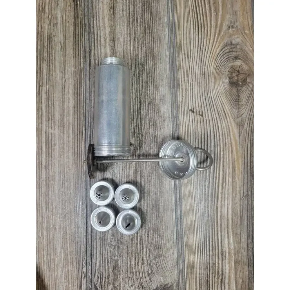 Vintage Aluminum Cake Decorator Set Plunger Icing Syringe 4 Piping Tips Guide